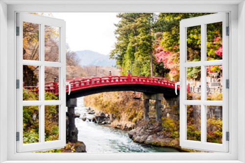 Fototapeta Naklejka Na Ścianę Okno 3D - Shinkyo Bridge , red old bridge in Nikko , Japan