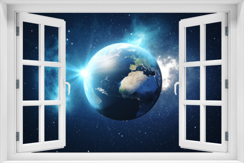 Fototapeta Naklejka Na Ścianę Okno 3D - 3D Rendering World Globe from Space in a Star Field Showing Night Sky With Stars and Nebula. View of Earth From Space. Elements of this image furnished by NASA