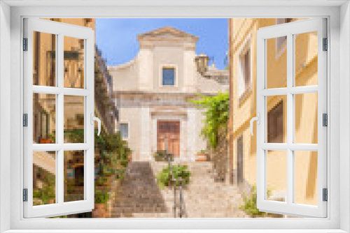 Fototapeta Naklejka Na Ścianę Okno 3D - Taormina, Sicily, Italy. A colorful street in the historical center