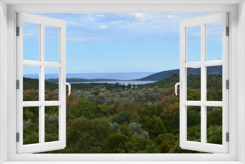 Fototapeta Naklejka Na Ścianę Okno 3D - Picturesque landscape of coastal village on Lustica peninsula, Bay of Kotor, in summer