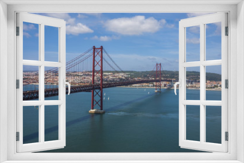 Fototapeta Naklejka Na Ścianę Okno 3D - The 25 de Abril Bridge and Lisbon view, Lisbon, Portugal