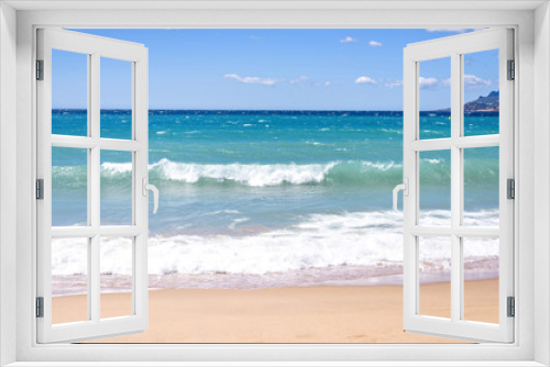Fototapeta Naklejka Na Ścianę Okno 3D - Daylight sunny view to blue sea and sand with traces