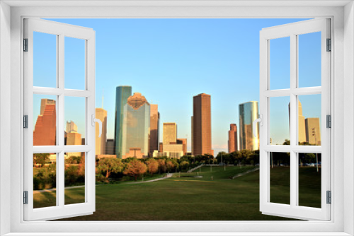 Houston Downtown Skyline Illuminated at Sunset