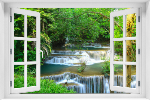 Fototapeta Naklejka Na Ścianę Okno 3D - Waterfall Beautiful middle of evergreen