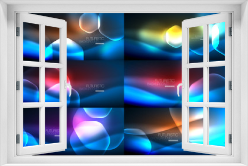Fototapeta Naklejka Na Ścianę Okno 3D - Set of abstract backgrounds - geometric neon glowing glass hexagons designs