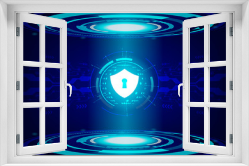 Fototapeta Naklejka Na Ścianę Okno 3D - Cyber Security Concept : Shield on future technology Digital Background.
