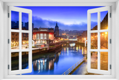 bilbao riverbank at morning, spain