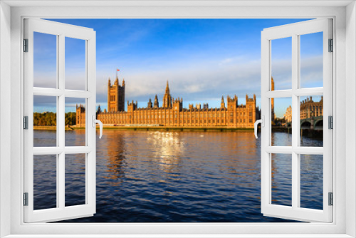 London cityscape with Palace of Westminster Big Ben and Westminster Bridge in a morning light