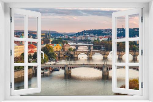 Evening view on Prague from Letenske sady, The capital of Czech Republic