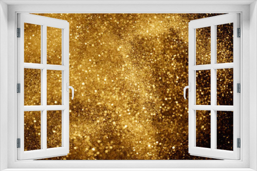 Fototapeta Naklejka Na Ścianę Okno 3D - christmas gold sparkle glitter explosion dust particles background with bokeh, gold holiday happy new year and valentine day concept