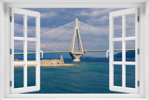 Fototapeta Naklejka Na Ścianę Okno 3D - View of suspension bridge Rio-Antirio in Greece