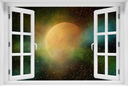 Fototapeta Naklejka Na Ścianę Okno 3D - Surreal space digital illustration. Abstract exoplanet,  another galaxy and nebula.