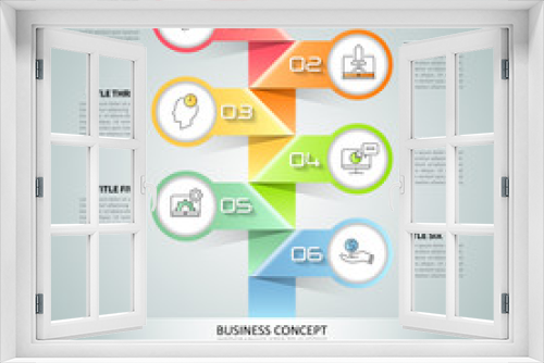 Business concept infographic template 6 steps, can be used for workflow layout, diagram, number options, timeline or milestones project.