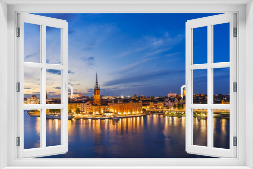 Sunset panorama of Stockholm. The Old Town architecture in Stockholm, Sweden.