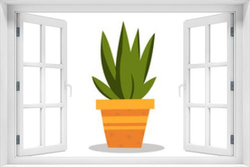 Fototapeta Naklejka Na Ścianę Okno 3D - Flat little Aloe Vera in pot with isolated white background vector.Little plant for decoration.