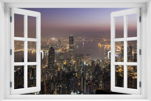 Fototapeta Naklejka Na Ścianę Okno 3D - Hong Kong skyscrapers view from Victoria Peak at sunrise
