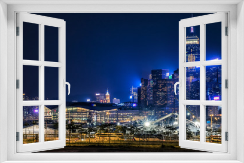 Fototapeta Naklejka Na Ścianę Okno 3D - Hong Kong Central Business District at Night