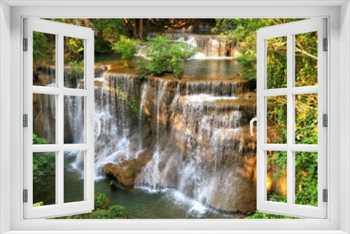 Fototapeta Naklejka Na Ścianę Okno 3D - Huaymaekamin Waterfall with tree in kanchanaburi province Thailand