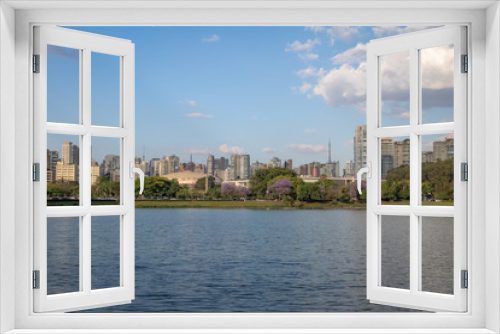 Fototapeta Naklejka Na Ścianę Okno 3D - Ibirapuera Park Lake and city skyline - Sao Paulo, Brazil