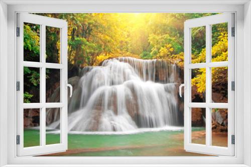 Fototapeta Naklejka Na Ścianę Okno 3D - Waterfall with sunray