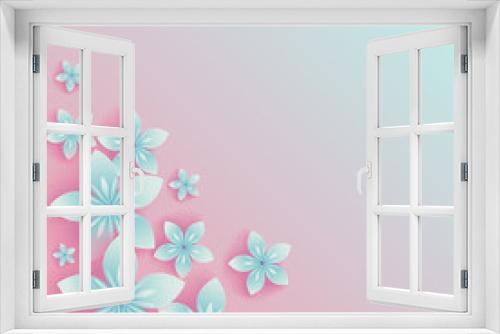 Fototapeta Naklejka Na Ścianę Okno 3D - Vector blue Paper flowers on pink background