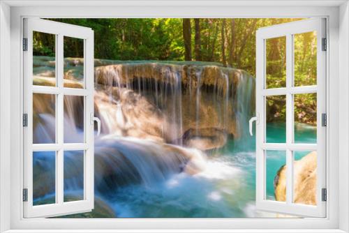 Fototapeta Naklejka Na Ścianę Okno 3D - Landscape photo. Waterfall beautiful in southeast asia. Erawan waterfall kanchanaburi Thailand