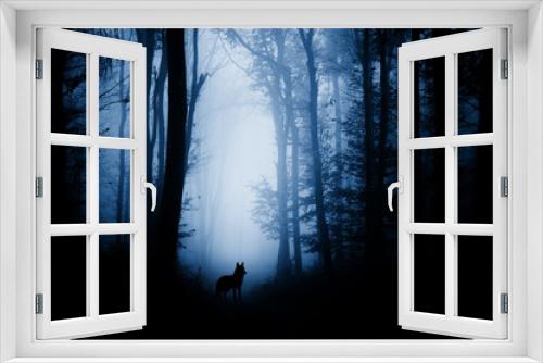 Fototapeta Naklejka Na Ścianę Okno 3D - wolf silhouette in dark fantasy forest