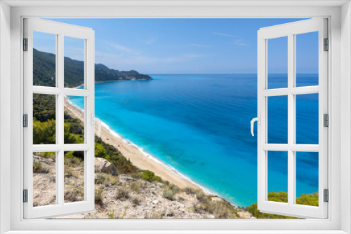 Fototapeta Naklejka Na Ścianę Okno 3D - Panoramic view of Kokkinos Vrachos Beach with blue waters, Lefkada, Ionian Islands, Greece