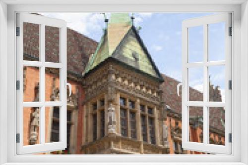 Fototapeta Naklejka Na Ścianę Okno 3D - Gothic Wroclaw Old Town Hall on market square, facade, Wroclaw, Poland.