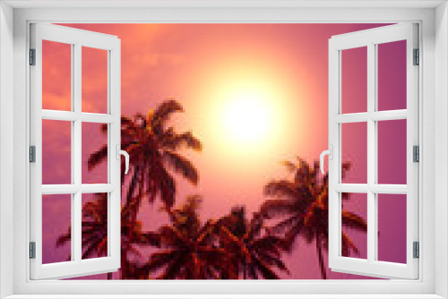 Fototapeta Naklejka Na Ścianę Okno 3D - Tropical palm trees at sunset