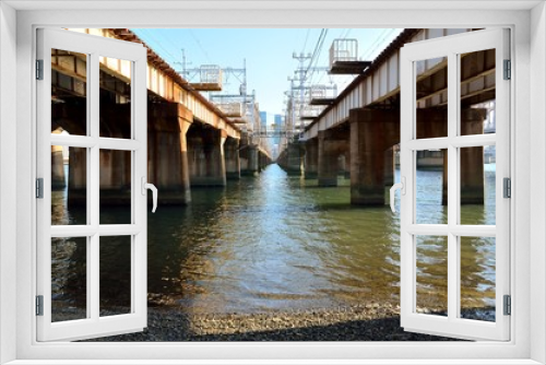Fototapeta Naklejka Na Ścianę Okno 3D - 大阪　淀川の鉄橋