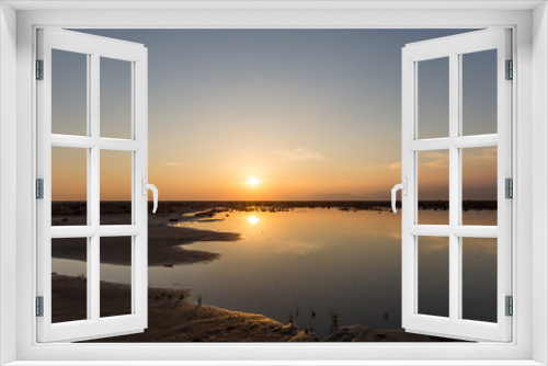 Fototapeta Naklejka Na Ścianę Okno 3D - Golden natural small lake or pond sunset view