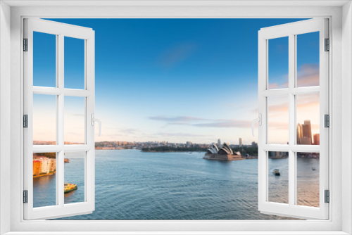 Fototapeta Naklejka Na Ścianę Okno 3D - Top view Sydney Australia city skyline at circular quay ferry terminal with cloudy blue sky