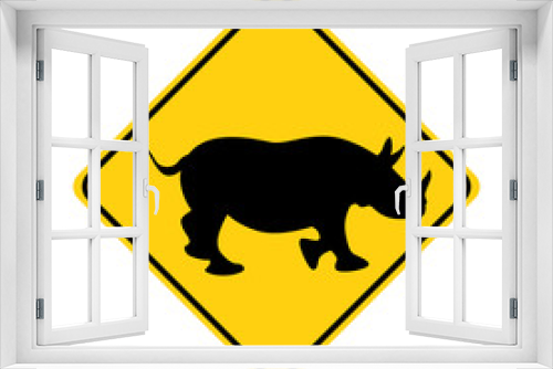 Fototapeta Naklejka Na Ścianę Okno 3D - rhino silhouette animal traffic sign yellow  vector