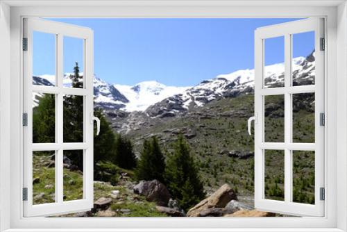 Fototapeta Naklejka Na Ścianę Okno 3D - panoramic photo of mountain landscape in the Forni Valley, path that goes up to the Branca refuge, Valtellina, Lombardy, Italy