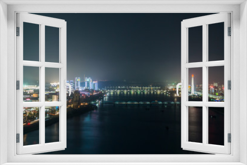 Fototapeta Naklejka Na Ścianę Okno 3D - Pyongyang night skyline lights with taedong river
