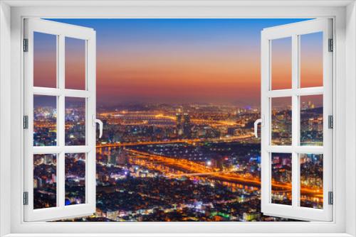Fototapeta Naklejka Na Ścianę Okno 3D - Sunset at Seoul City Skyline, The best view of South Korea