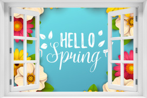 Fototapeta Naklejka Na Ścianę Okno 3D - Colorful spring background with beautiful flowers. Vector illustration