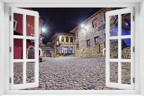 Fototapeta Naklejka Na Ścianę Okno 3D - Night cobbled streets of Mostar. Bosnia and Herzegovina