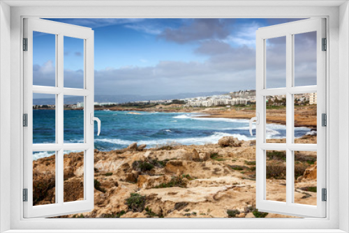 Fototapeta Naklejka Na Ścianę Okno 3D - a fantastic stunning colorful landscape, a blue sea shore, the coast of Cyprus, the neighborhood of Paphos