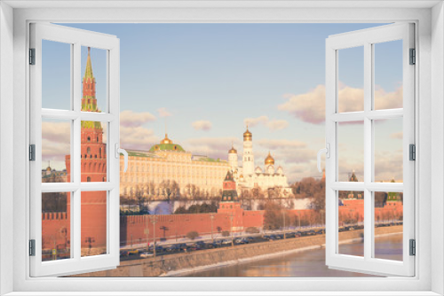 Sunset over the Moscow Kremlin and river in Russia