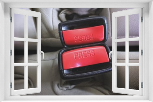 Fototapeta Naklejka Na Ścianę Okno 3D - Red Safety Belt Sockets Inside the Car