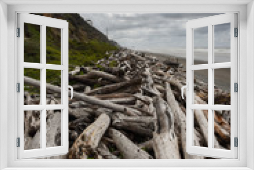 Fototapeta Naklejka Na Ścianę Okno 3D - Scattered driftwood on the beach along Washington's Olympic Coast