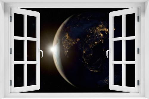 Fototapeta Naklejka Na Ścianę Okno 3D - 3D rendering of a sunrise on earth from space