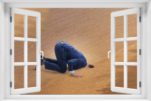 Fototapeta Naklejka Na Ścianę Okno 3D - Businessman hiding his head in sand escaping from problems