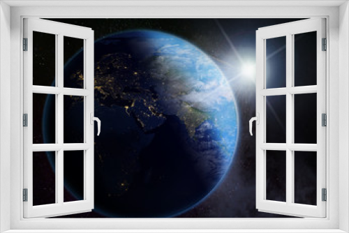 Fototapeta Naklejka Na Ścianę Okno 3D - vision of  sunrise over the Earth ,Europe, Asia and Africa- Elements of this image furnished by NASA