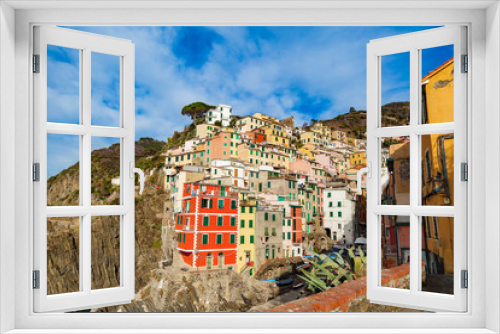 Fototapeta Naklejka Na Ścianę Okno 3D - View of architecture of Riomaggiore town. Riomaggiore is one of the most popular town in Cinque Terre National park, Italy