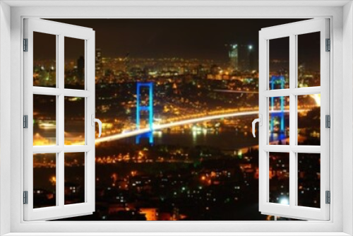 Fototapeta Naklejka Na Ścianę Okno 3D - Istanbul Turkey Bosphorus Night Panorama with Bosphorus Bridge