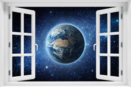 Fototapeta Naklejka Na Ścianę Okno 3D - Panoramic view of the Earth, sun, star and galaxy. Sunrise over planet Earth, view from space. Elements of this image furnished by NASA