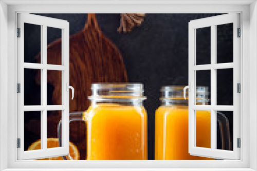 Fototapeta Naklejka Na Ścianę Okno 3D - Immune boosting, anti inflammatory smoothie with orange, pineapple, turmeric. Detox morning juice drink, clean eating